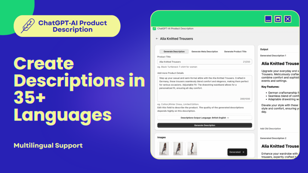 ChatGPT AI Product Description screenshot