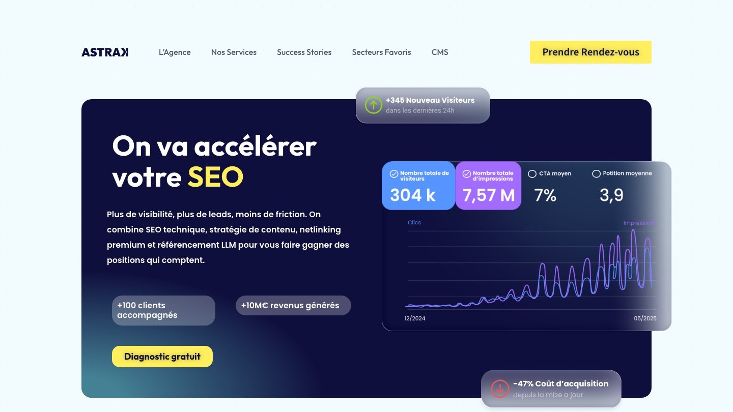 Astrak homepage, the SEO agency founded by Léo Poitevin