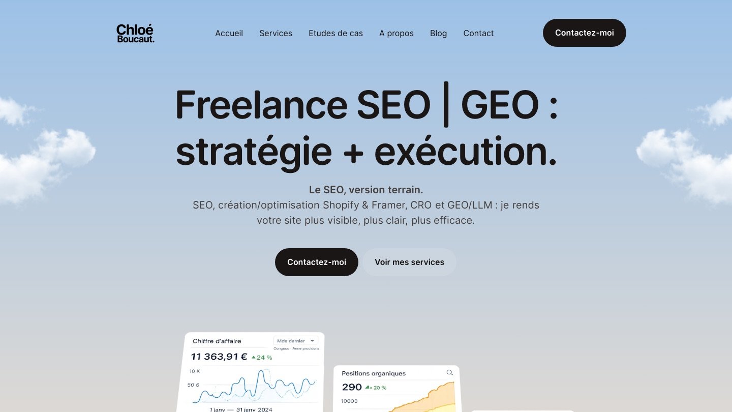 Homepage of Chloé Boucaut, freelance SEO consultant