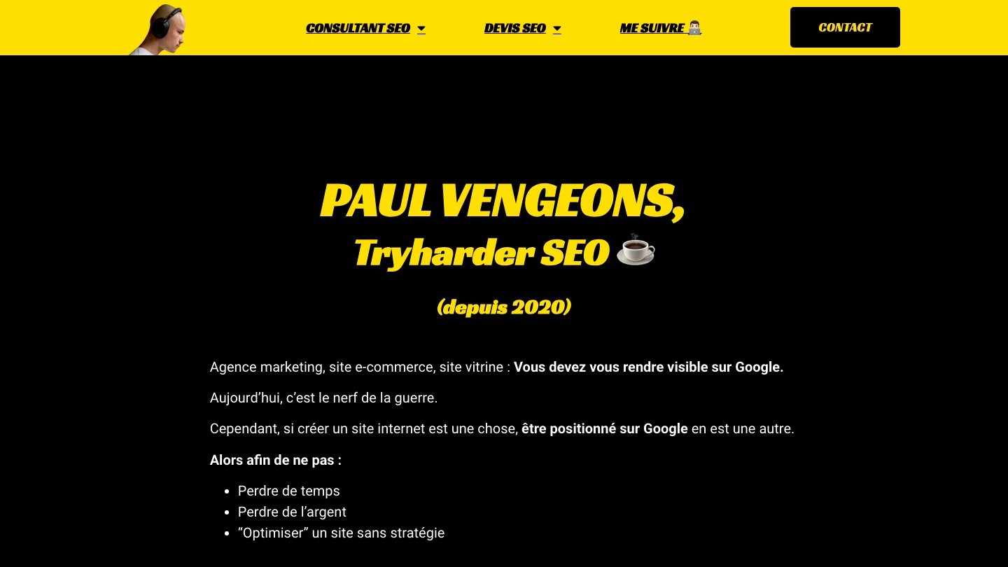 Homepage of Paul Vengeons, freelance SEO consultant